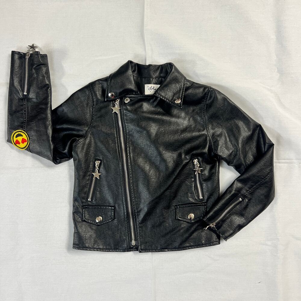 LOLA+THE BOYS FAUX BLK LEATHER RAINBOW EMBROIDERED JACKET 8